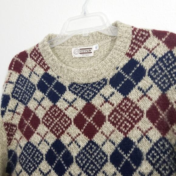Vintage 70s Stetson argyle wool blend sweater XL - Picture 4 of 9